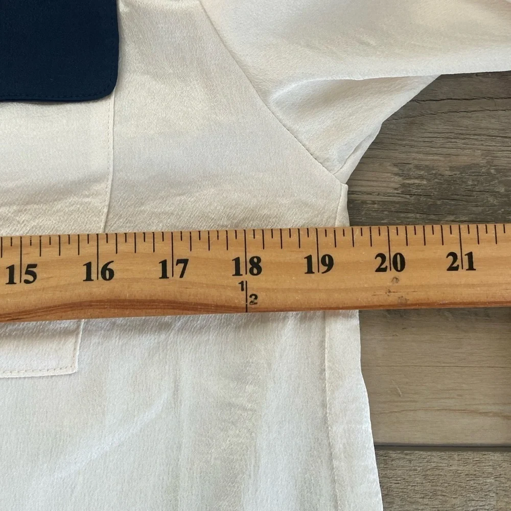 Zara Basic Women's Satin Top L Cream Nerd Preppy Mother Pearl Button Long Sleeve
